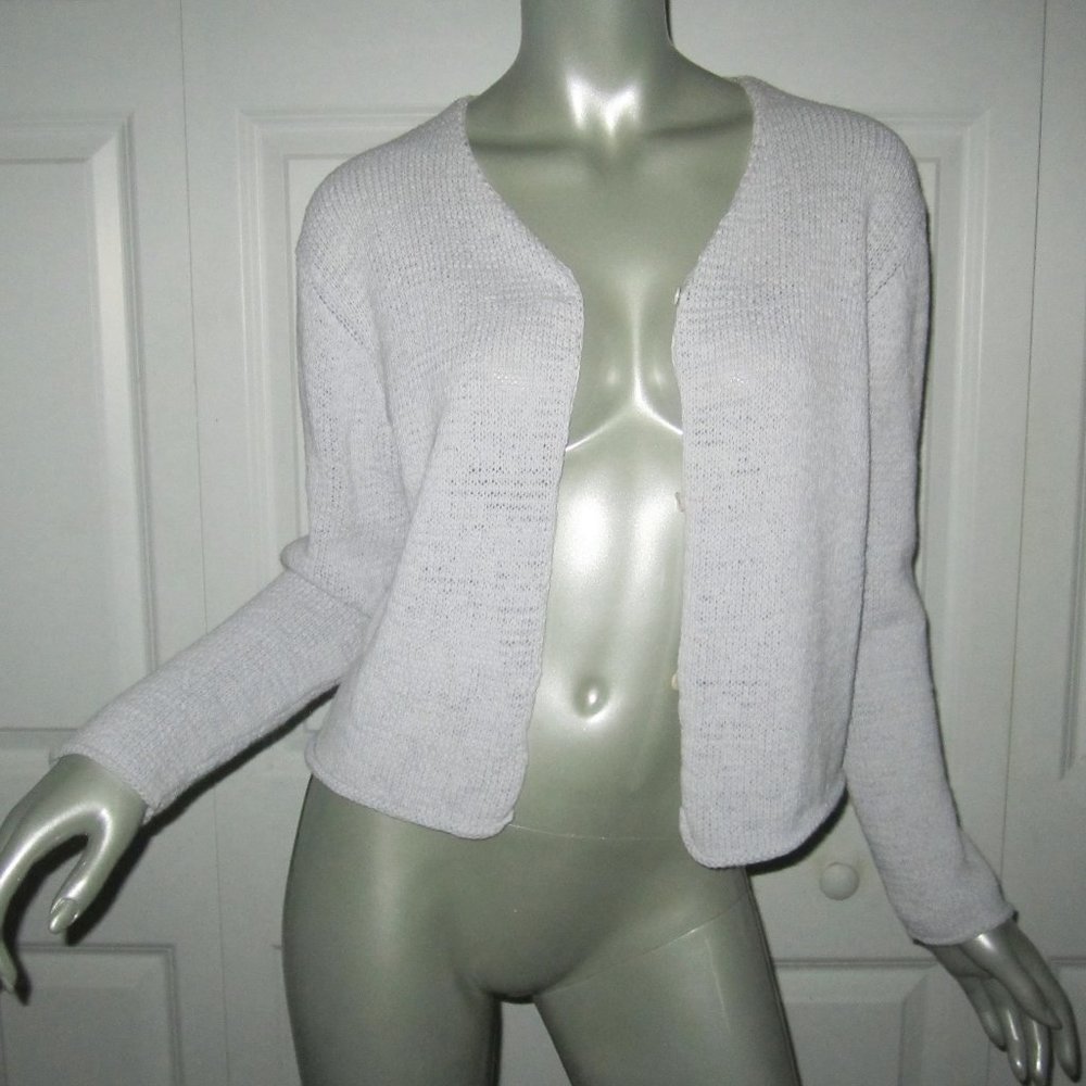 EILEEN FISHER Ice Gray Knit Cropped Cardigan Sweater Medium
